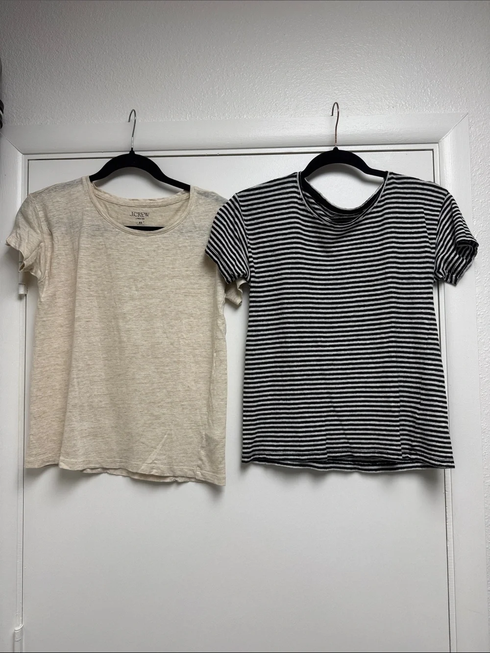 J. Crew 100% Linen Tee Shirt Bundle Cream and Striped Breathable Casual Coastal